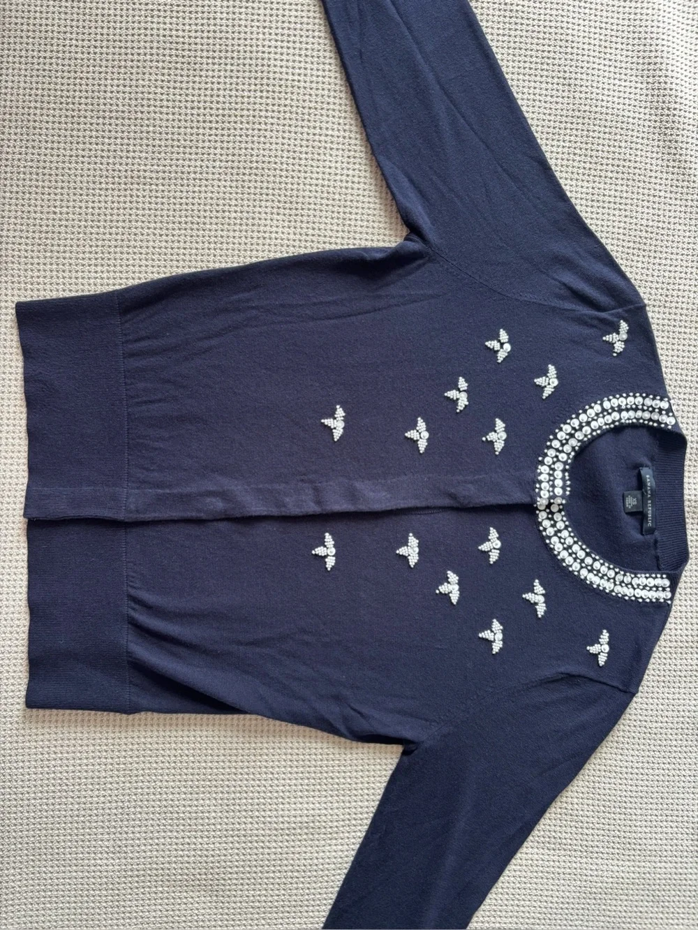Banana Republic Navy Blue Embellished Jewel Neck Cotton Cardigan Sweater XS